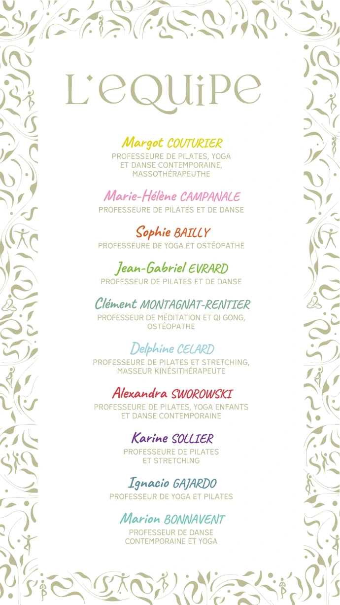 Professeurs de danse, pilates, yoga